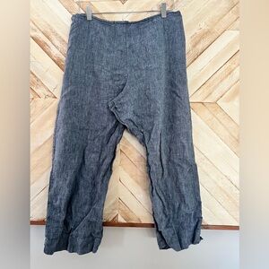 Bryn Walker Denim Linen Pants Cropped Wide Leg Pull On Trouser Lagenlook
